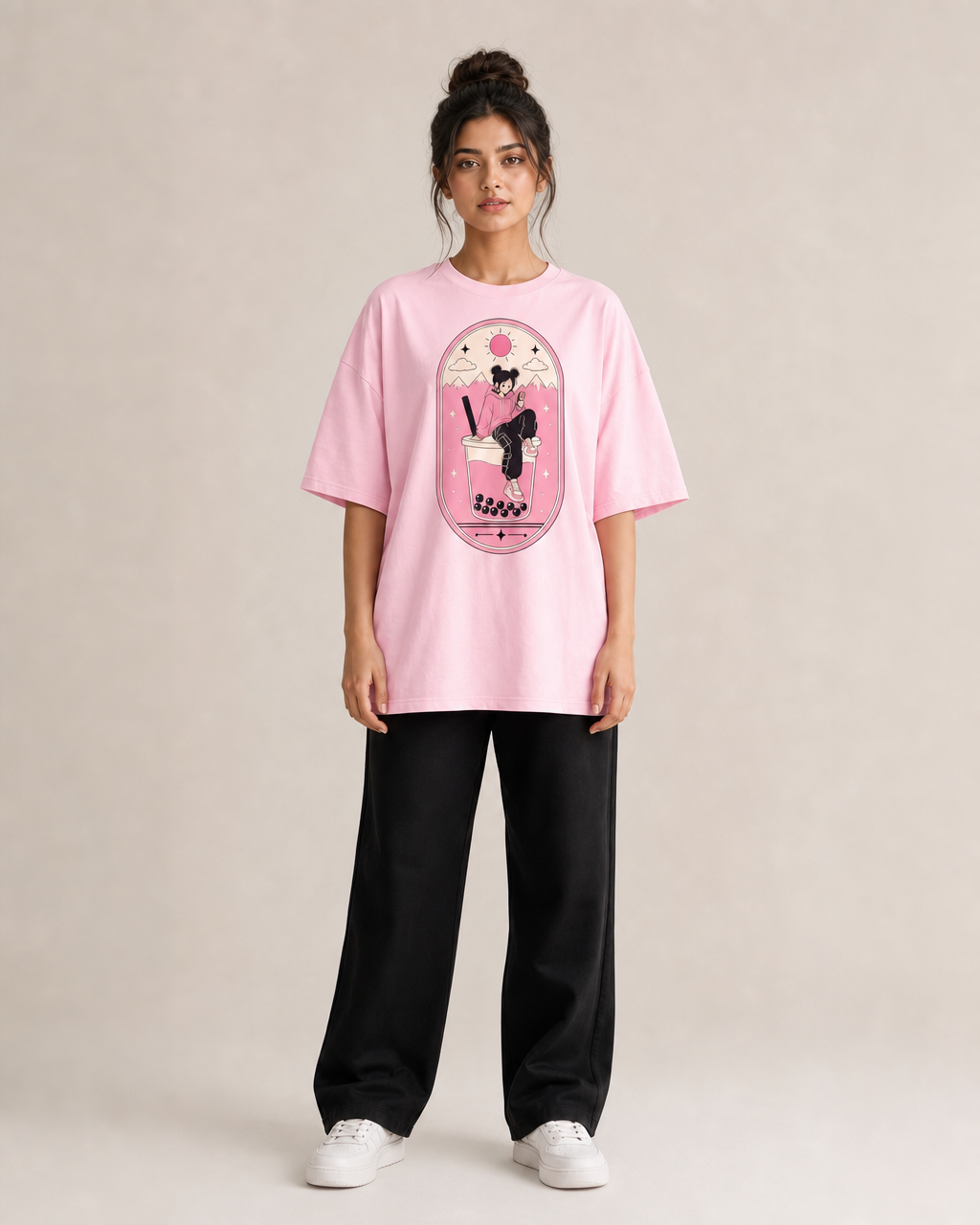 STAY COZY — Oversized Graphic Tee | Pink
