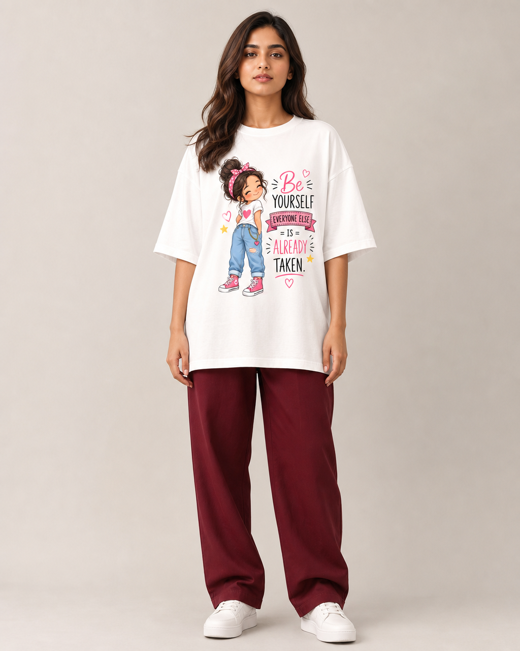 BE YOURSELF — Oversized Graphic Tee | White