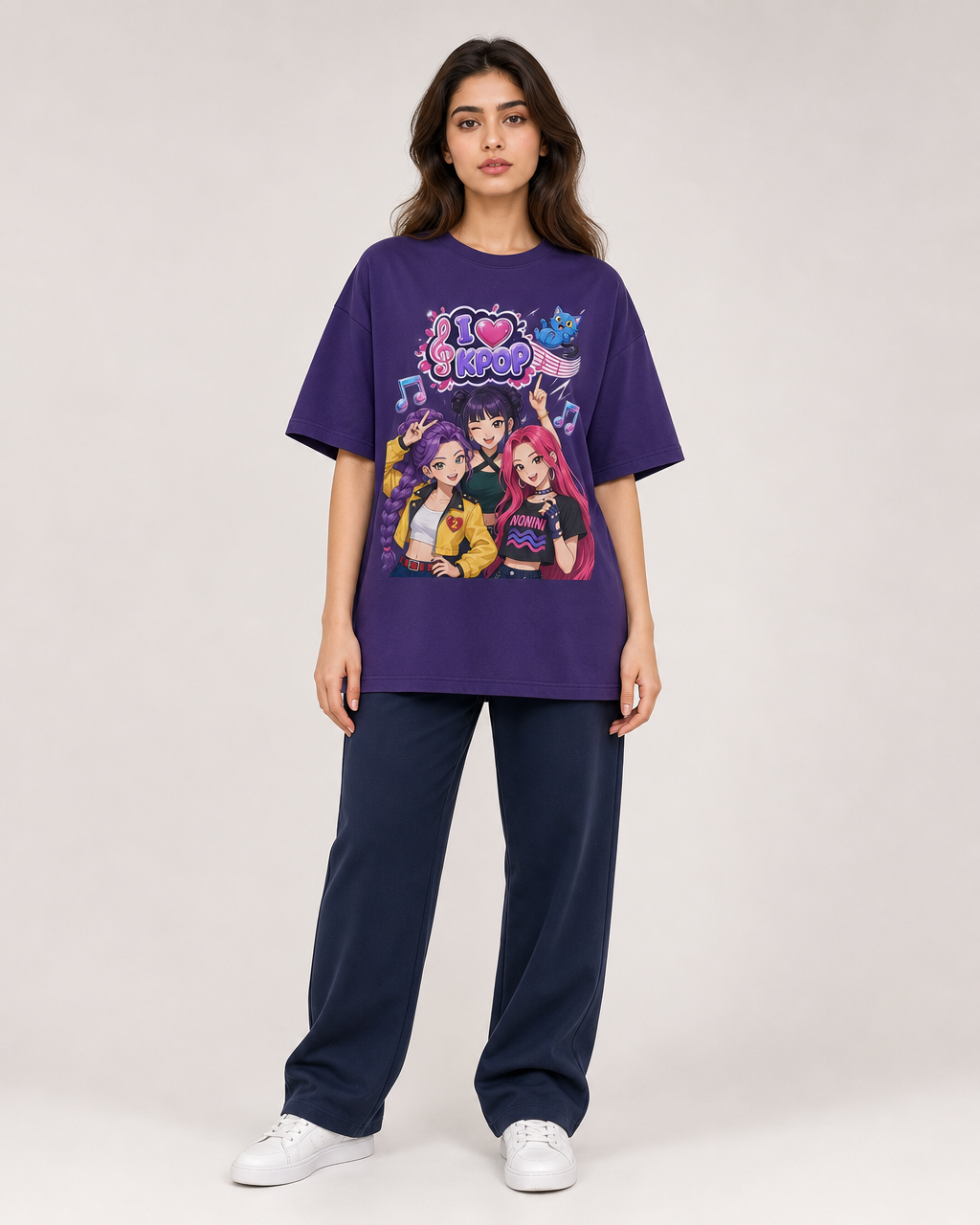 I LOVE K-POP — Oversized Graphic Tee | Purple