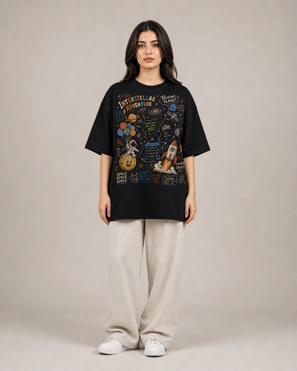 INTERSTELLAR ADVENTURE — Oversized Graphic Tee | Black