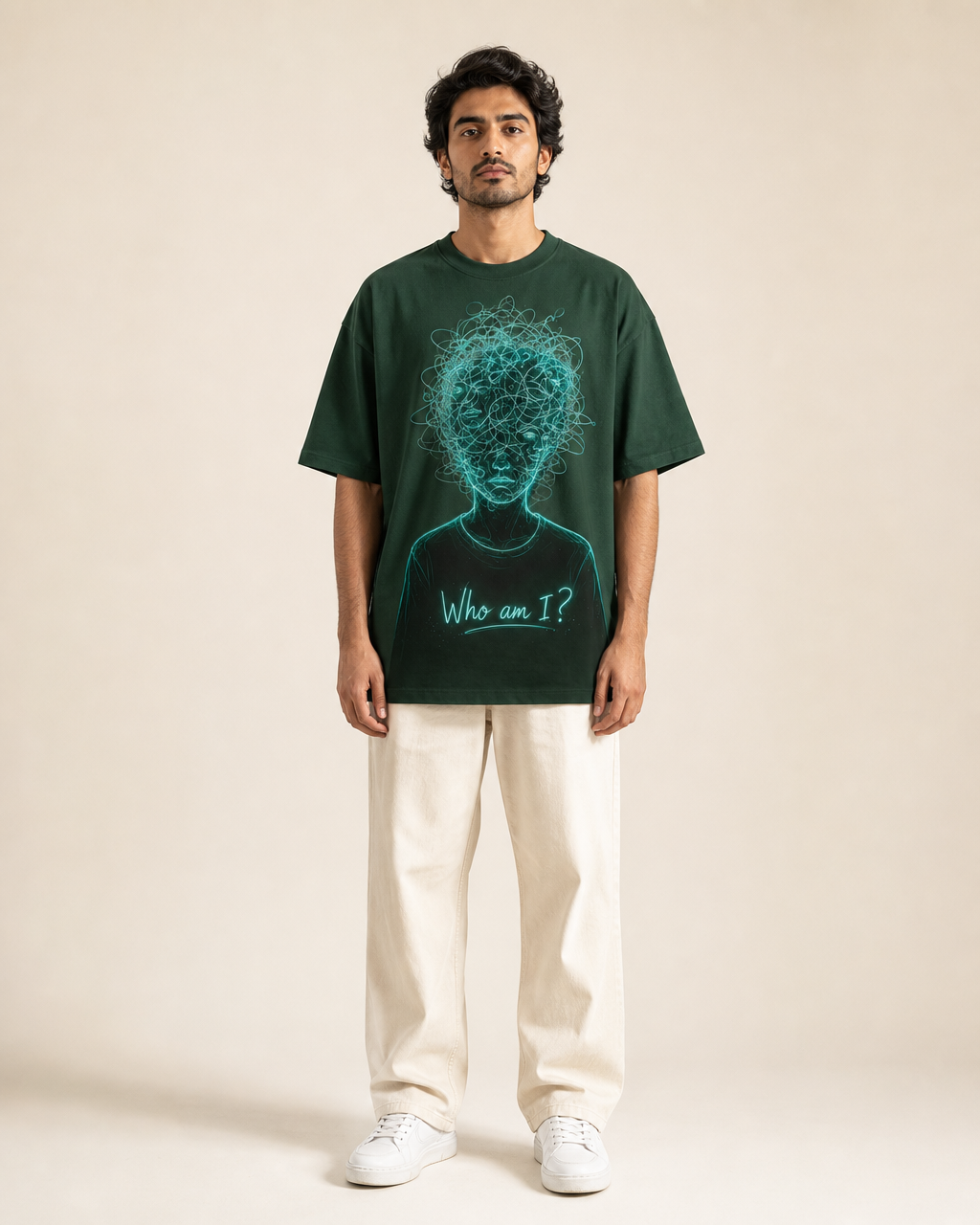 WHO AM I? — Oversized Graphic Tee | Forest Green